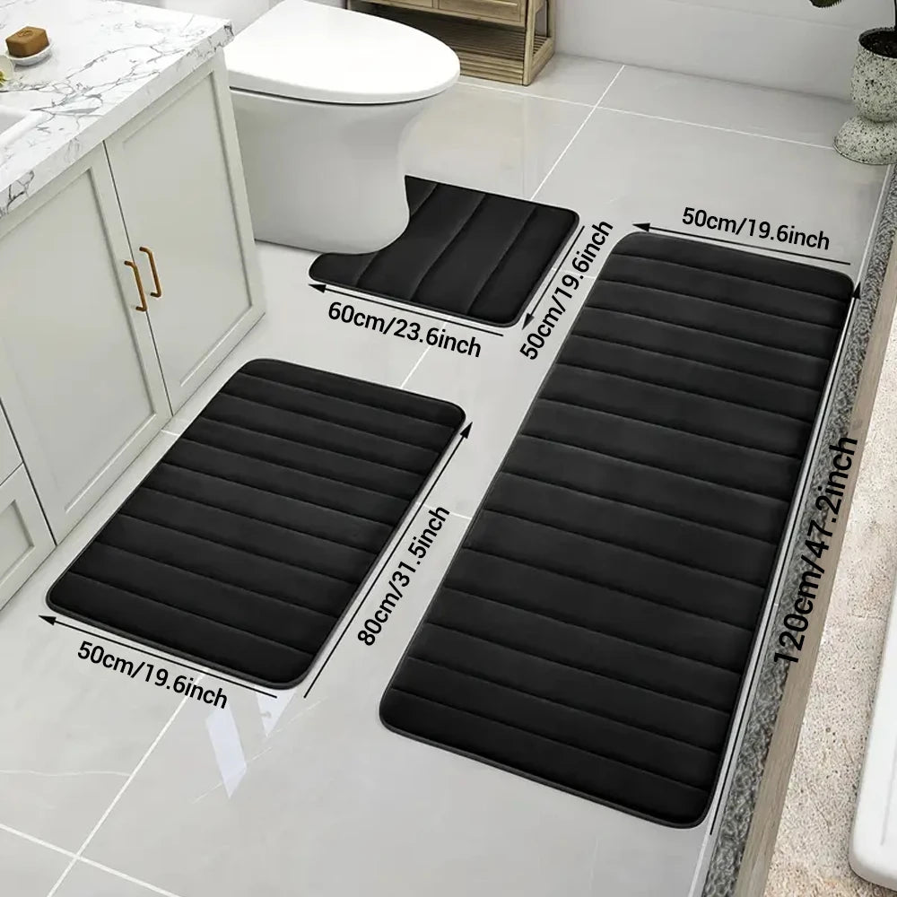 3 Pcs Bathroom Rug Set Soft Foot Mat Absorbent Memory Foam