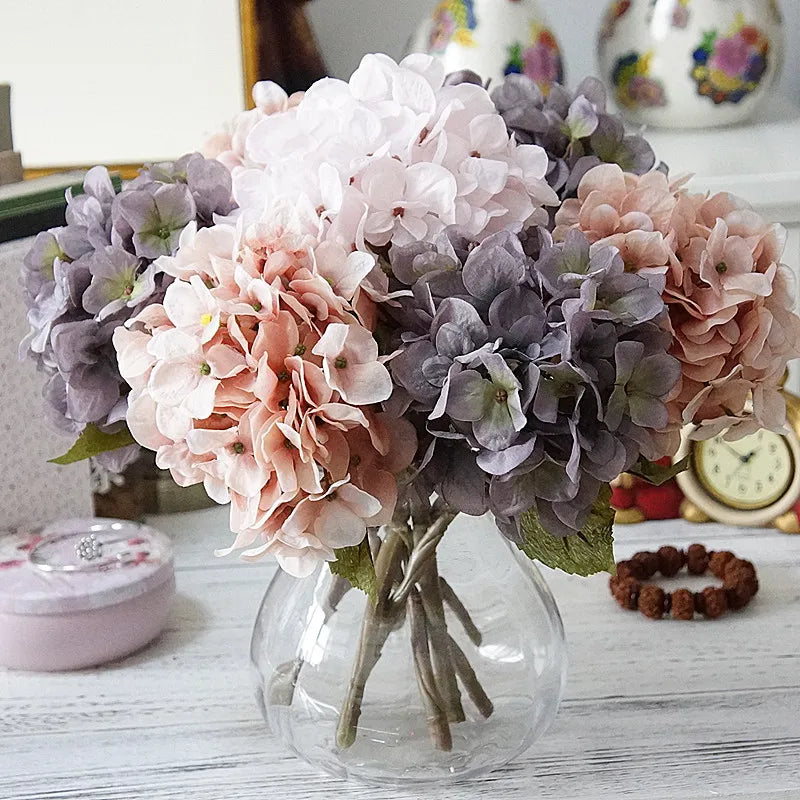 Bundle Silk Hydrangea Autumn Vase for Home Decor