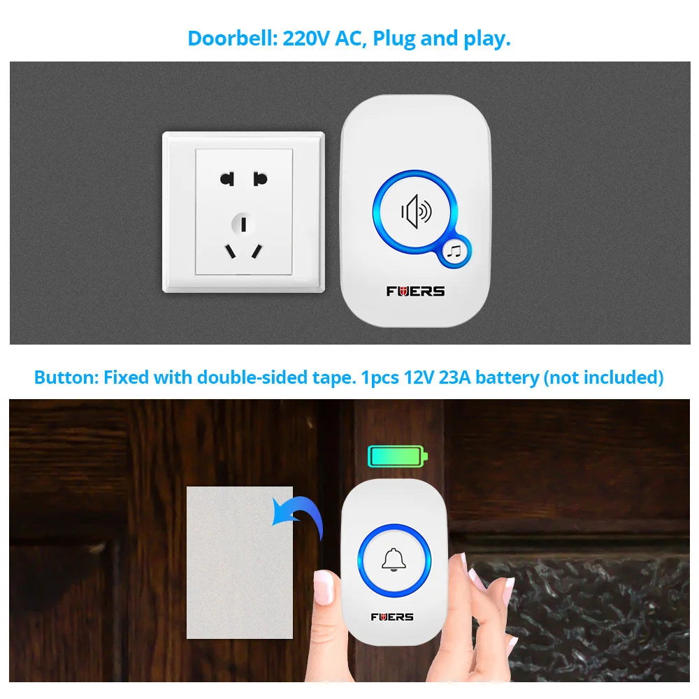 Fuers M557 Doorbell Waterproof Wireless Chime Home Doorbell