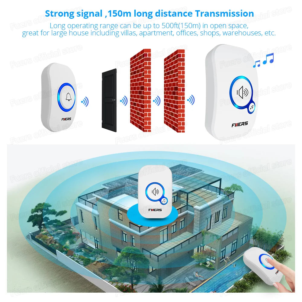 Fuers M557 Doorbell Waterproof Wireless Chime Home Doorbell