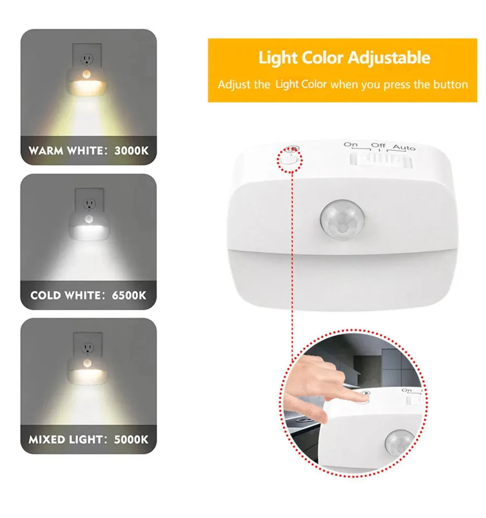 LED Night Light EU Plug In Smart Motion Sensor Light