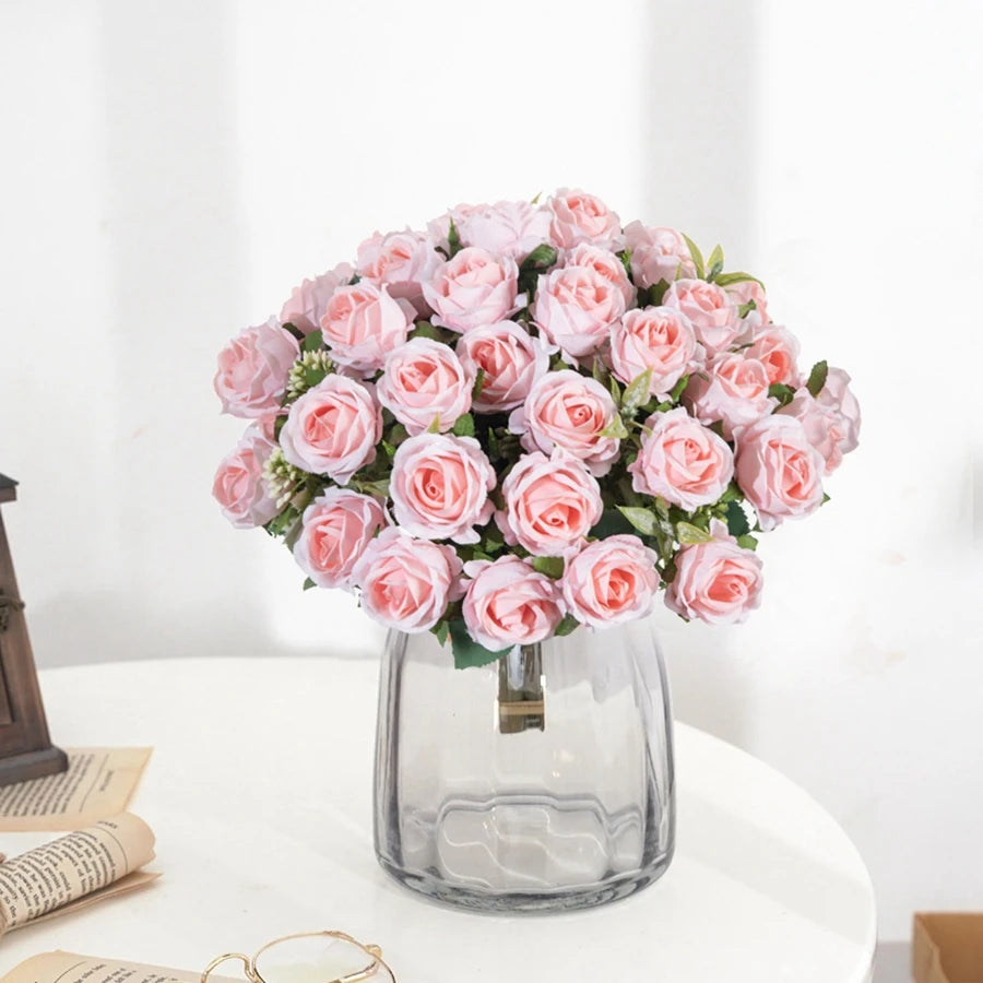 Artificial Flower Ten Head Silk White Rose Bundle Scrapbook Christmas Wedding Outdoor Garden Party Family Room Vase Decoration