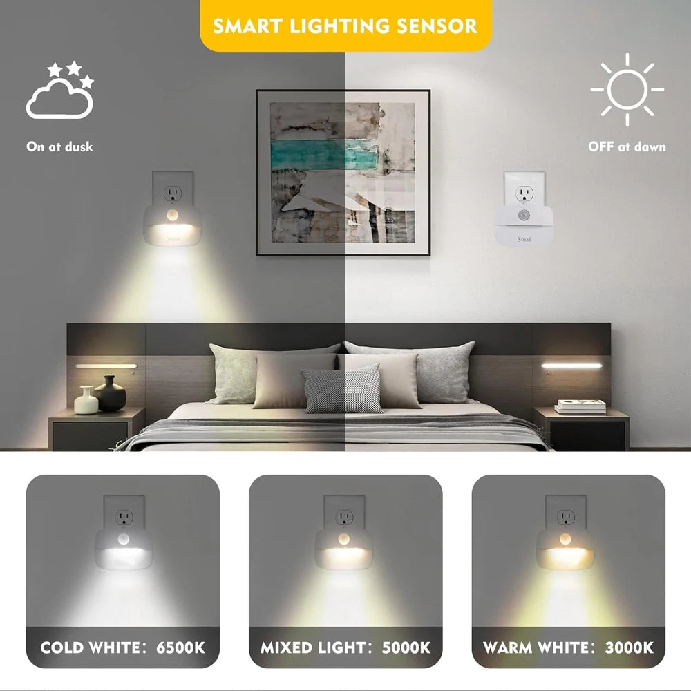 LED Night Light EU Plug In Smart Motion Sensor Light