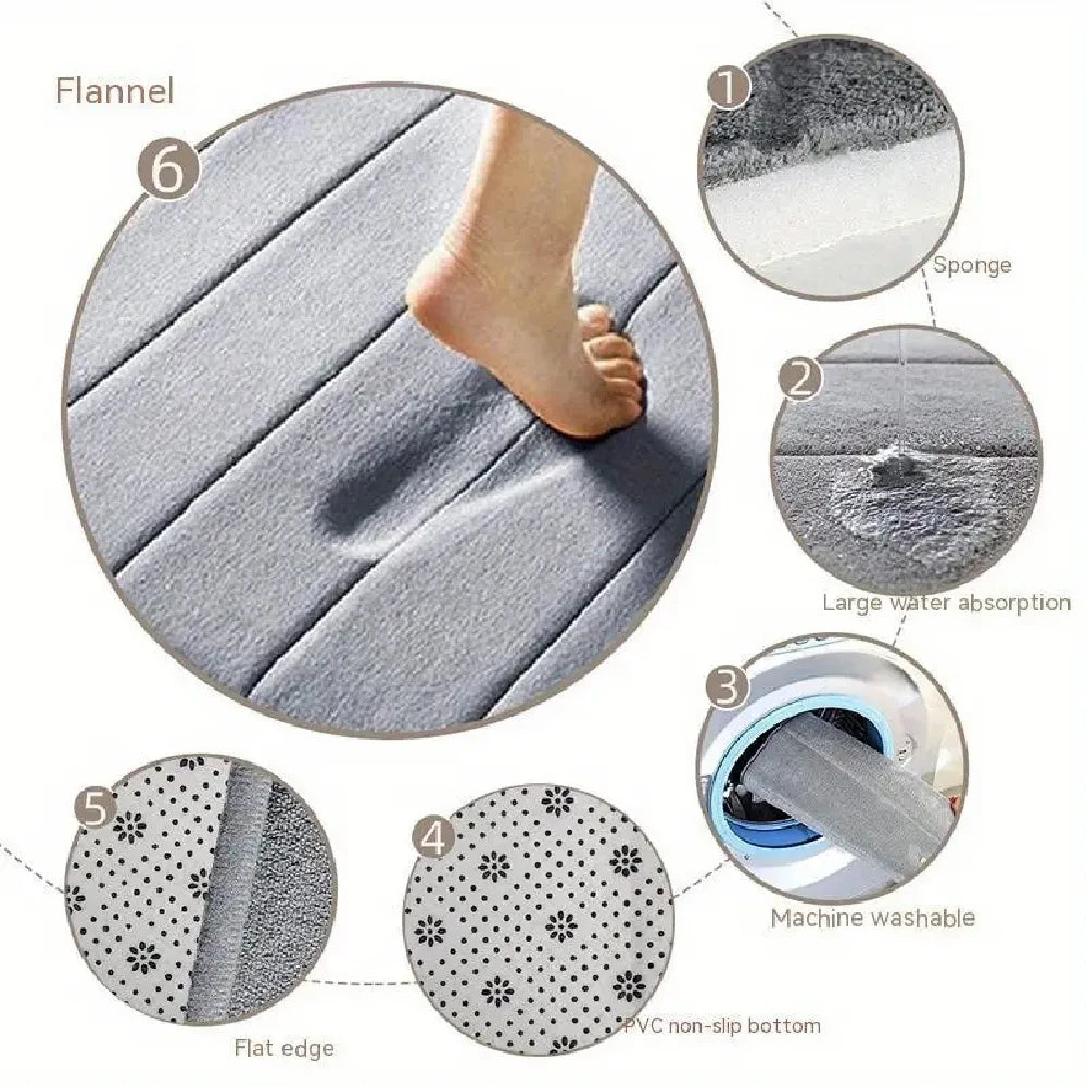 3 Pcs Bathroom Rug Set Soft Foot Mat Absorbent Memory Foam