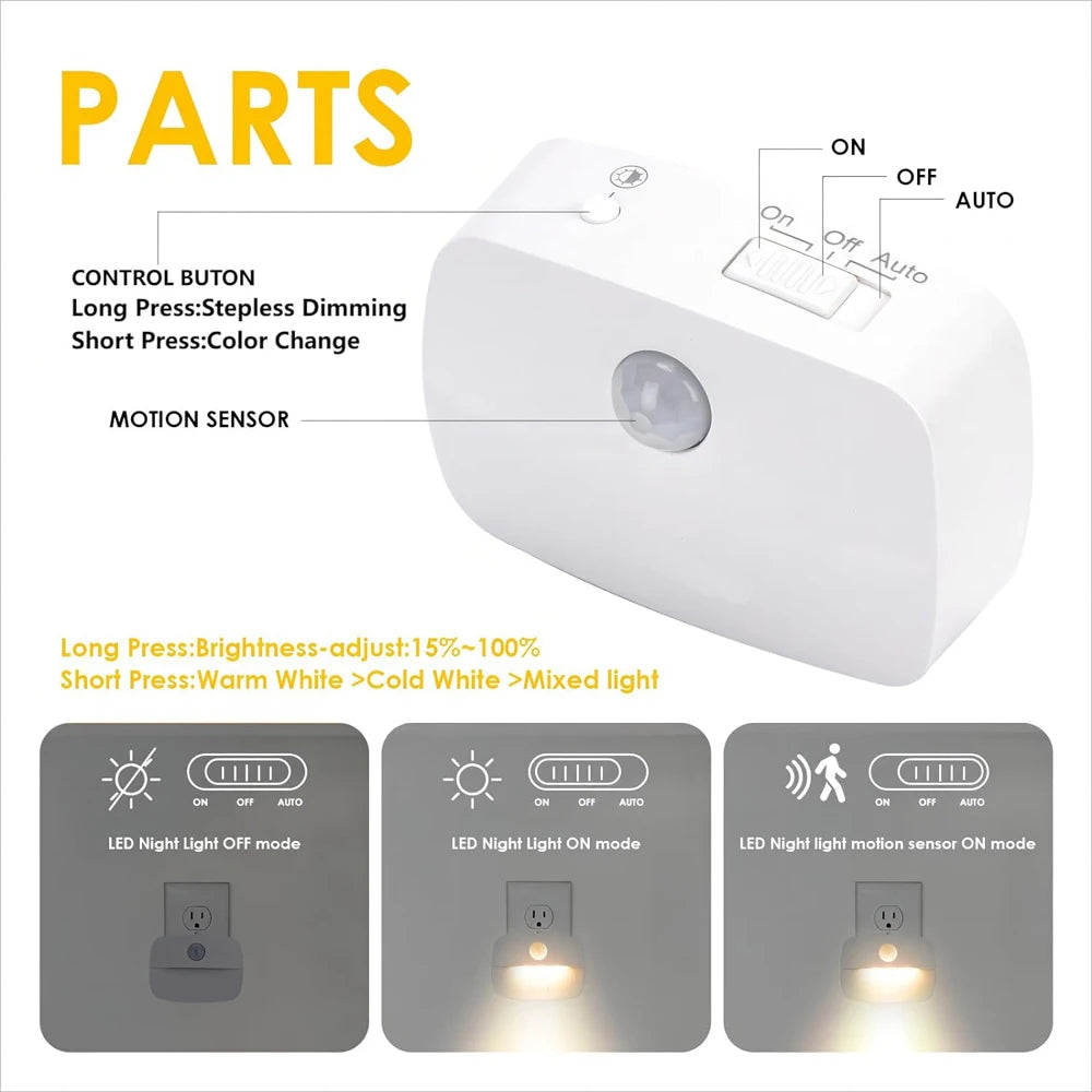 LED Night Light EU Plug In Smart Motion Sensor Light