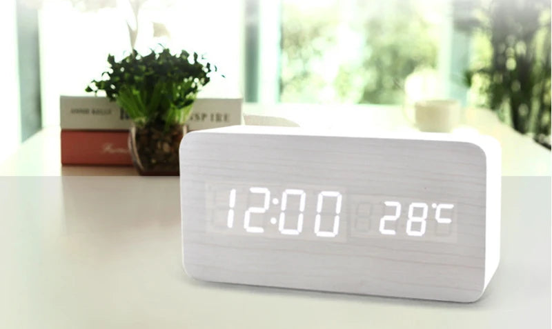 Wooden Digital Alarm Clock with Wireless Charging