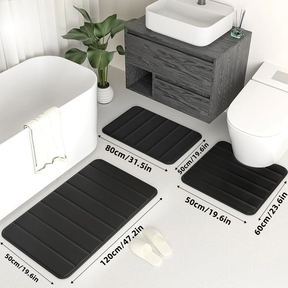 3 Pcs Bathroom Rug Set Soft Foot Mat Absorbent Memory Foam