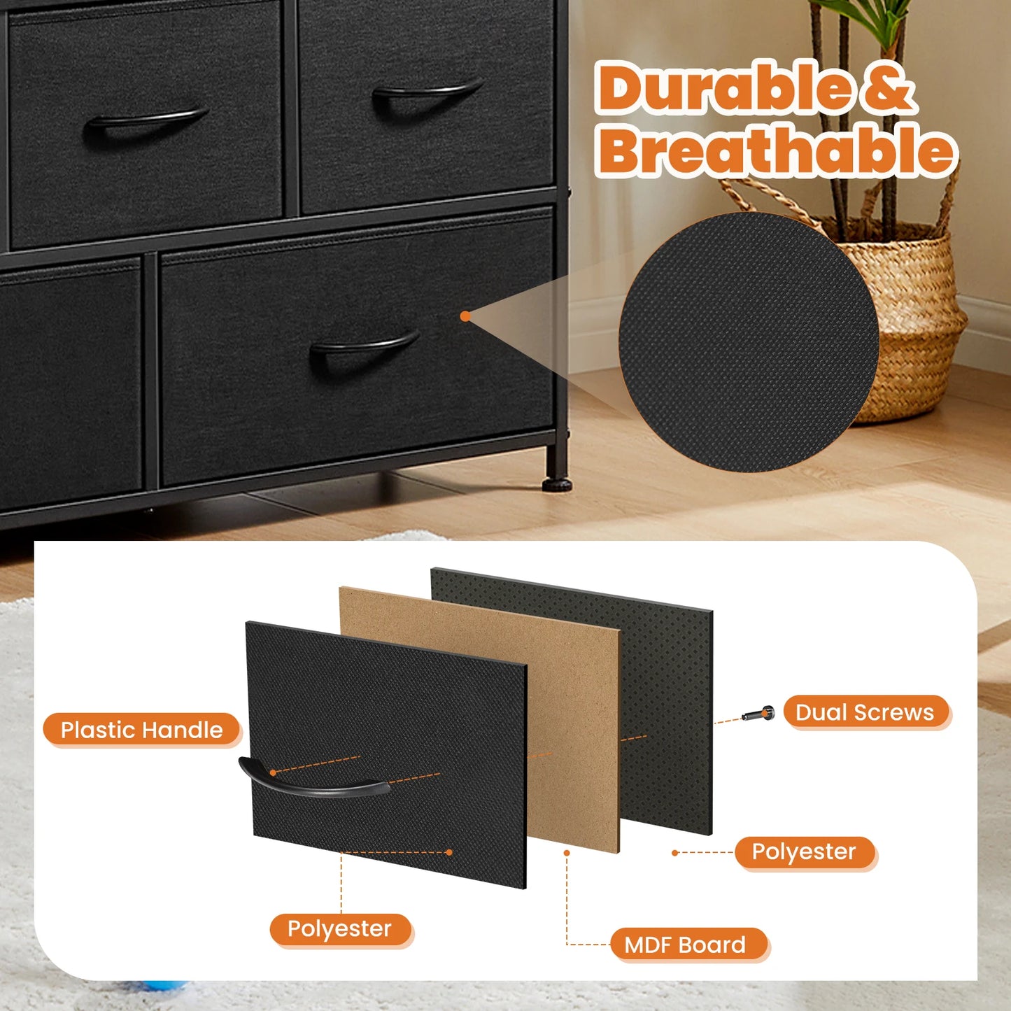 JHK Shoe Cabinet Dresser With 5 Fabric Drawers