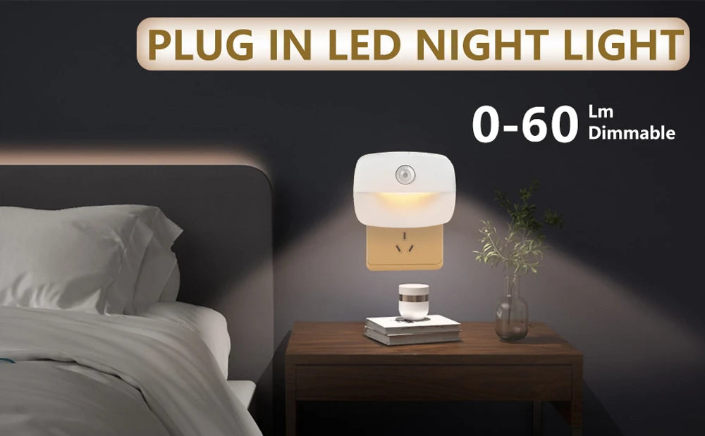 LED Night Light EU Plug In Smart Motion Sensor Light