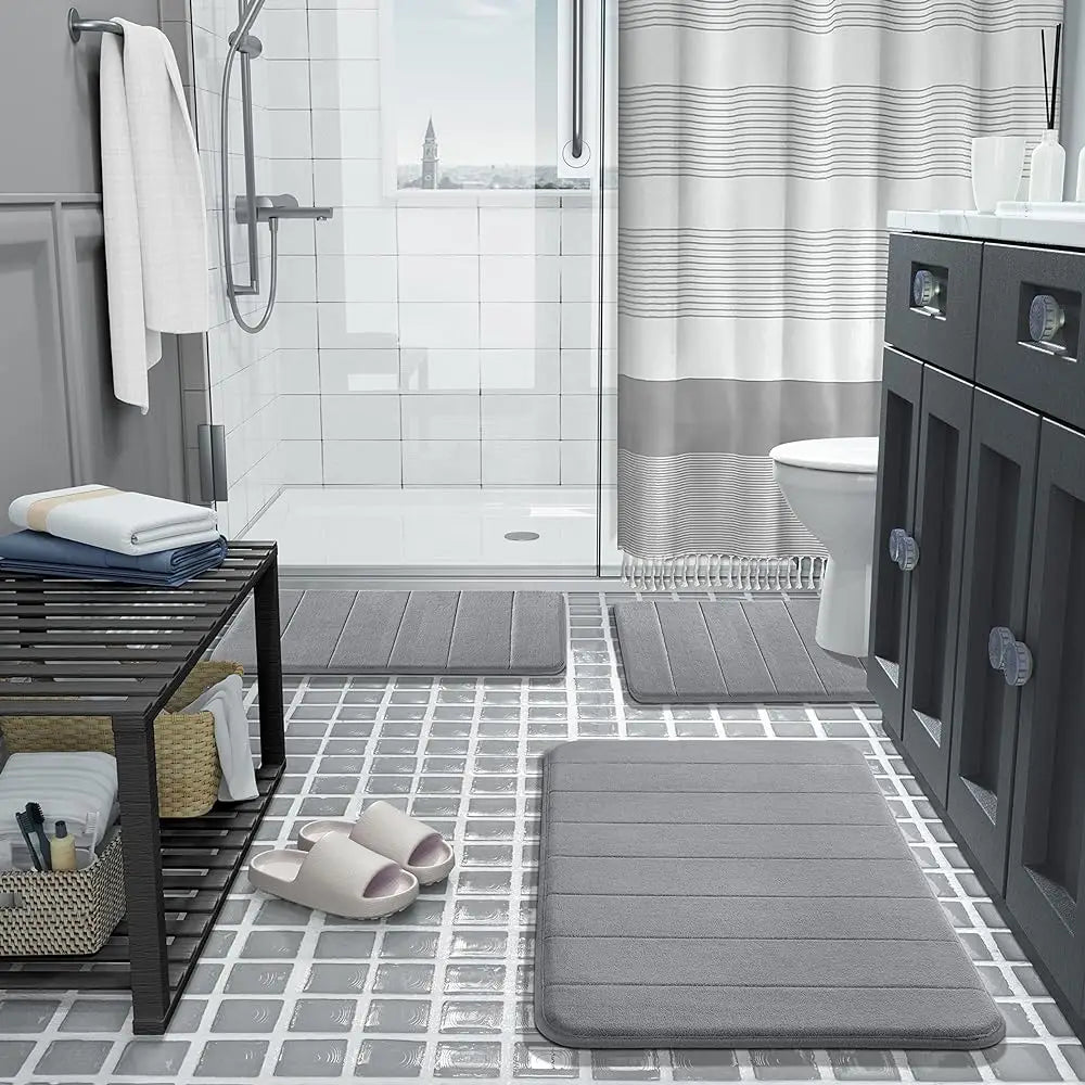 3 Pcs Bathroom Rug Set Soft Foot Mat Absorbent Memory Foam