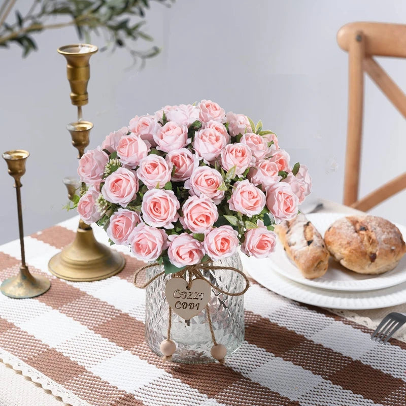 Artificial Flower Ten Head Silk White Rose Bundle Scrapbook Christmas Wedding Outdoor Garden Party Family Room Vase Decoration