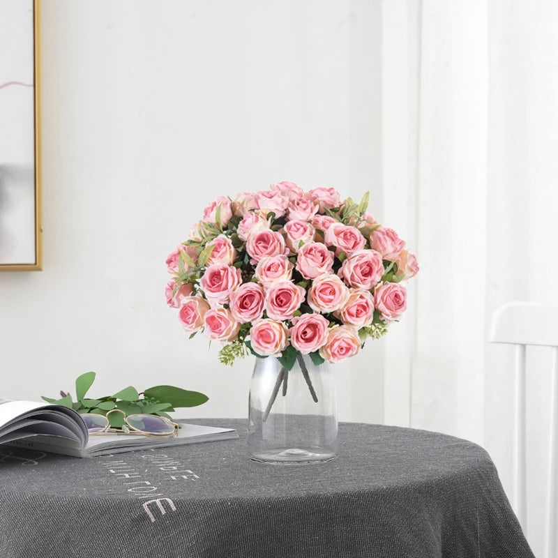 Artificial Flower Ten Head Silk White Rose Bundle Scrapbook Christmas Wedding Outdoor Garden Party Family Room Vase Decoration