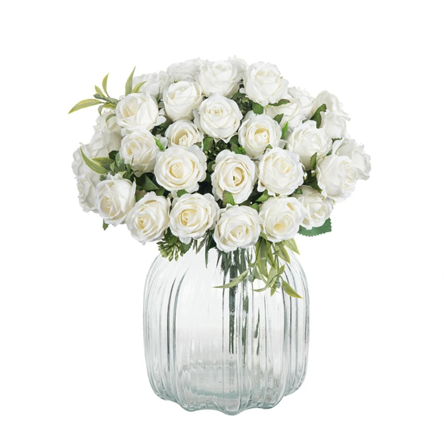 Artificial Flower Ten Head Silk White Rose Bundle Scrapbook Christmas Wedding Outdoor Garden Party Family Room Vase Decoration