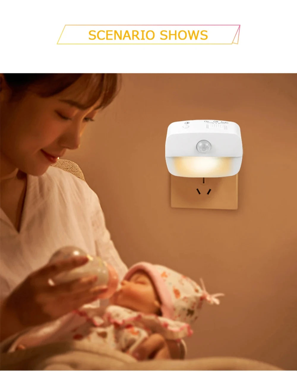 LED Night Light EU Plug In Smart Motion Sensor Light