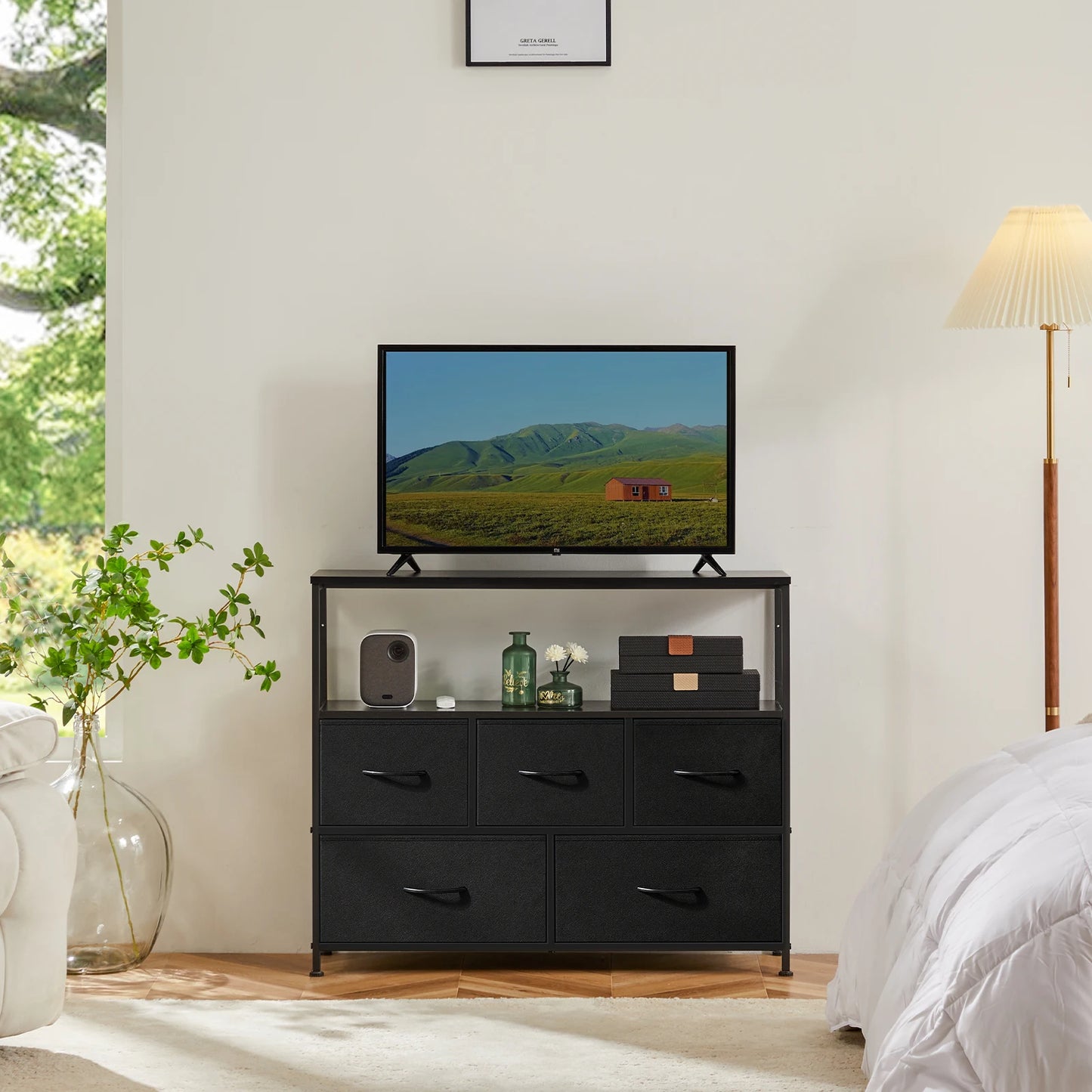 JHK Shoe Cabinet Dresser With 5 Fabric Drawers
