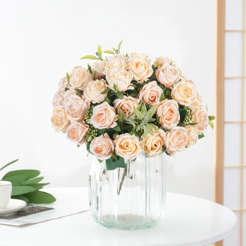 Artificial Flower Ten Head Silk White Rose Bundle Scrapbook Christmas Wedding Outdoor Garden Party Family Room Vase Decoration
