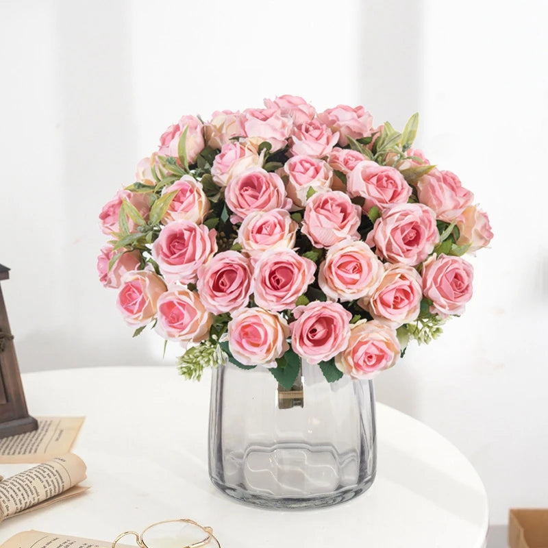 Artificial Flower Ten Head Silk White Rose Bundle Scrapbook Christmas Wedding Outdoor Garden Party Family Room Vase Decoration