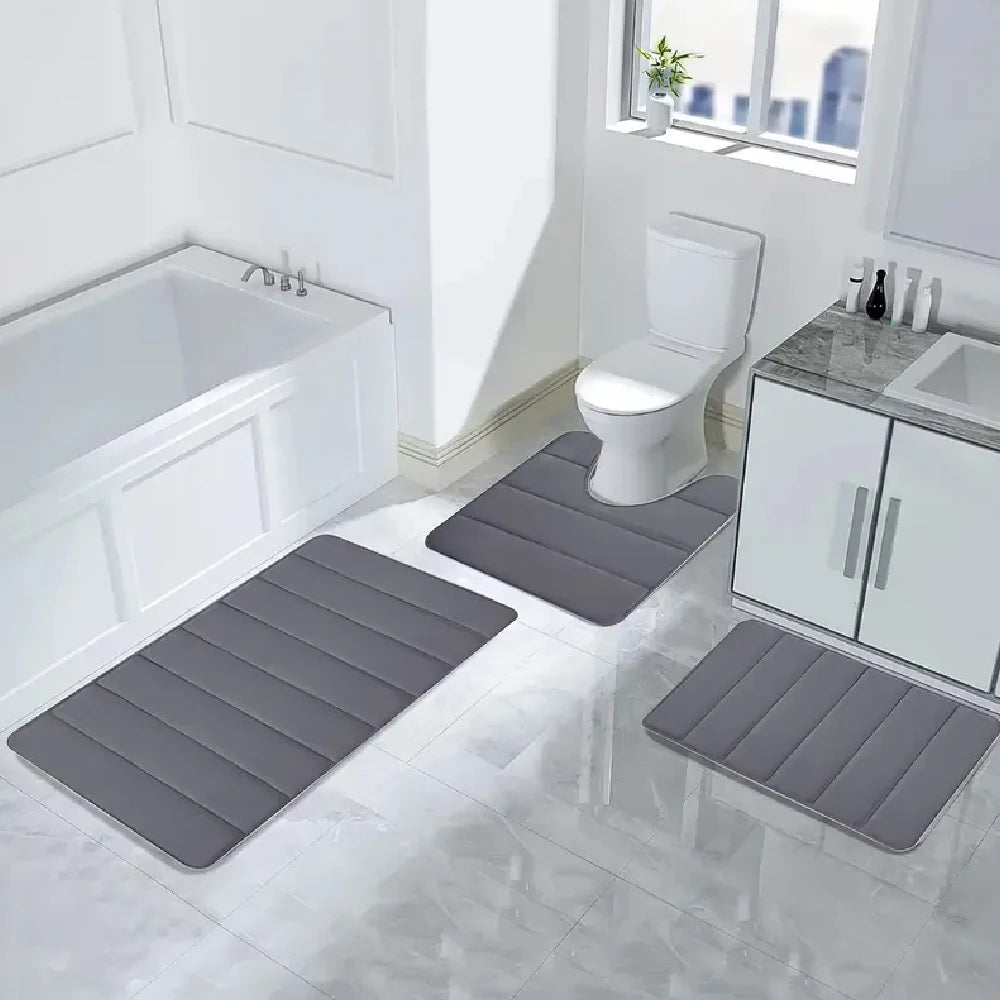3 Pcs Bathroom Rug Set Soft Foot Mat Absorbent Memory Foam