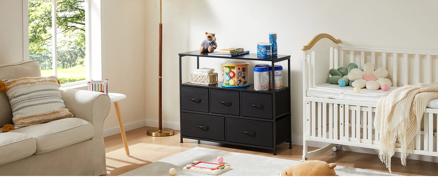 JHK Shoe Cabinet Dresser With 5 Fabric Drawers