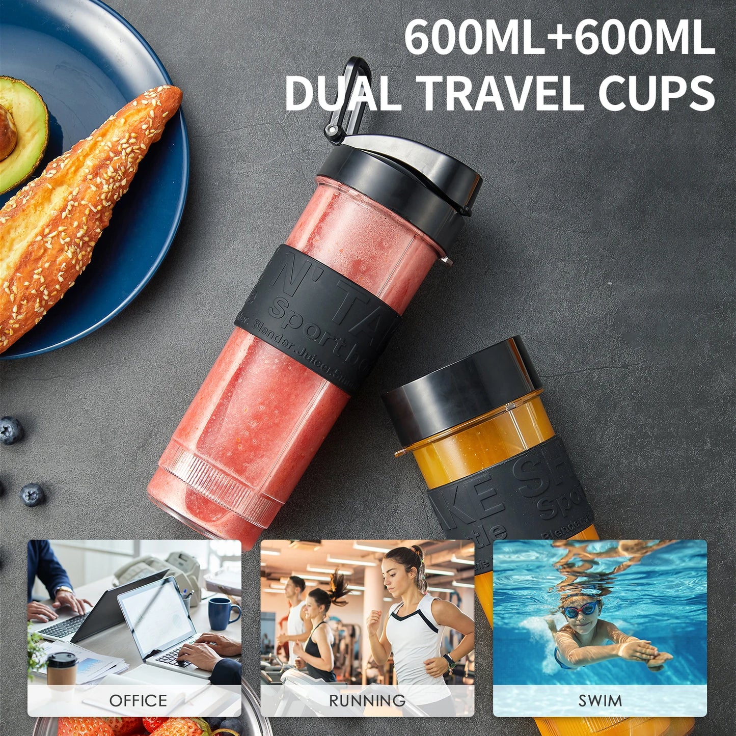 Personal Blender with 2 x 20oz Travel Bottle and Coffee/Spices Jar