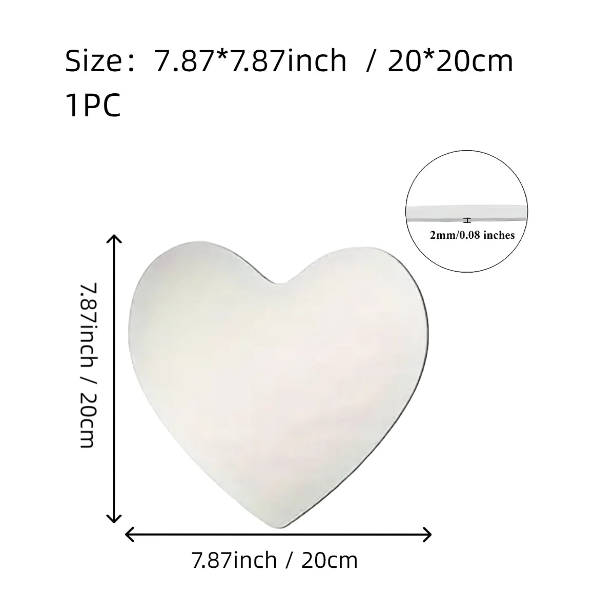 7.87 Inch Heart-shaped Irregular Bathroom Acrylic Shatterproof Mirrors, Non Glass