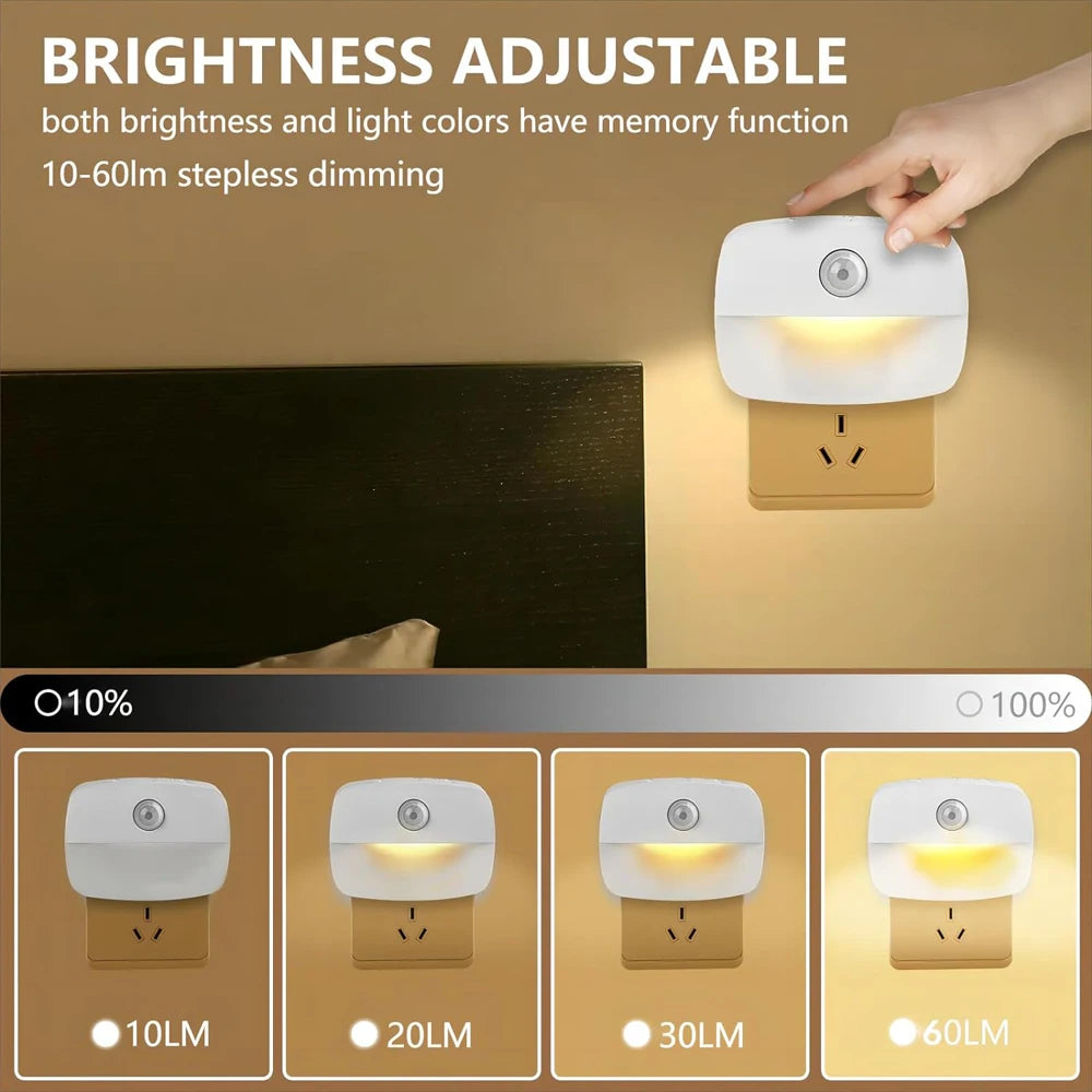LED Night Light EU Plug In Smart Motion Sensor Light