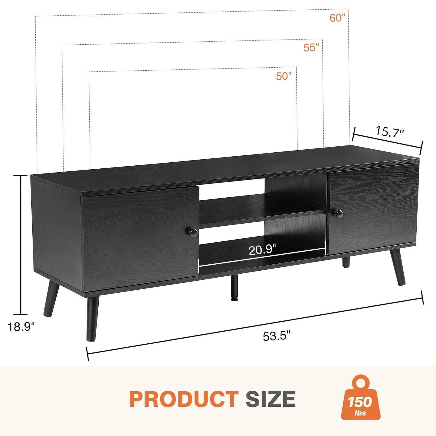 JHK Wooden Stand For Up To 60 Inch TV
