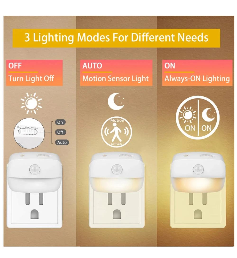 LED Night Light EU Plug In Smart Motion Sensor Light