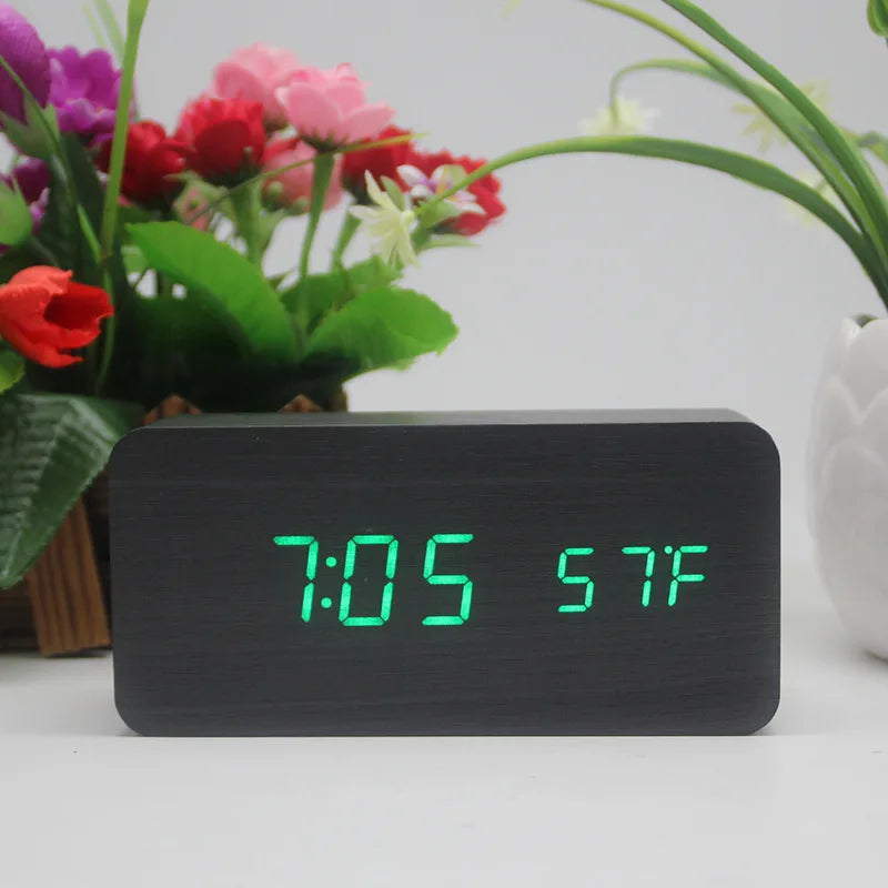 Wooden Digital Alarm Clock with Wireless Charging