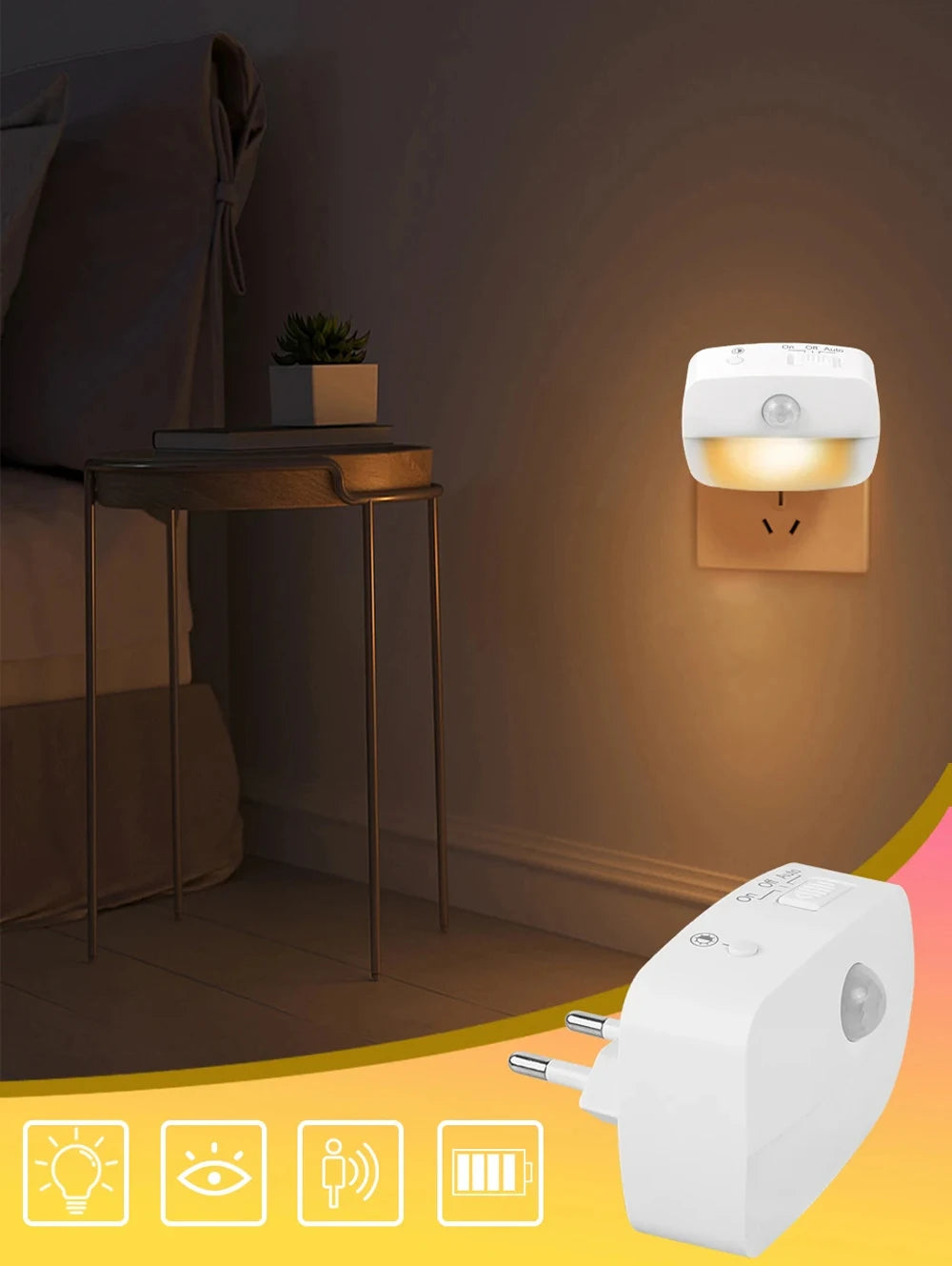 LED Night Light EU Plug In Smart Motion Sensor Light