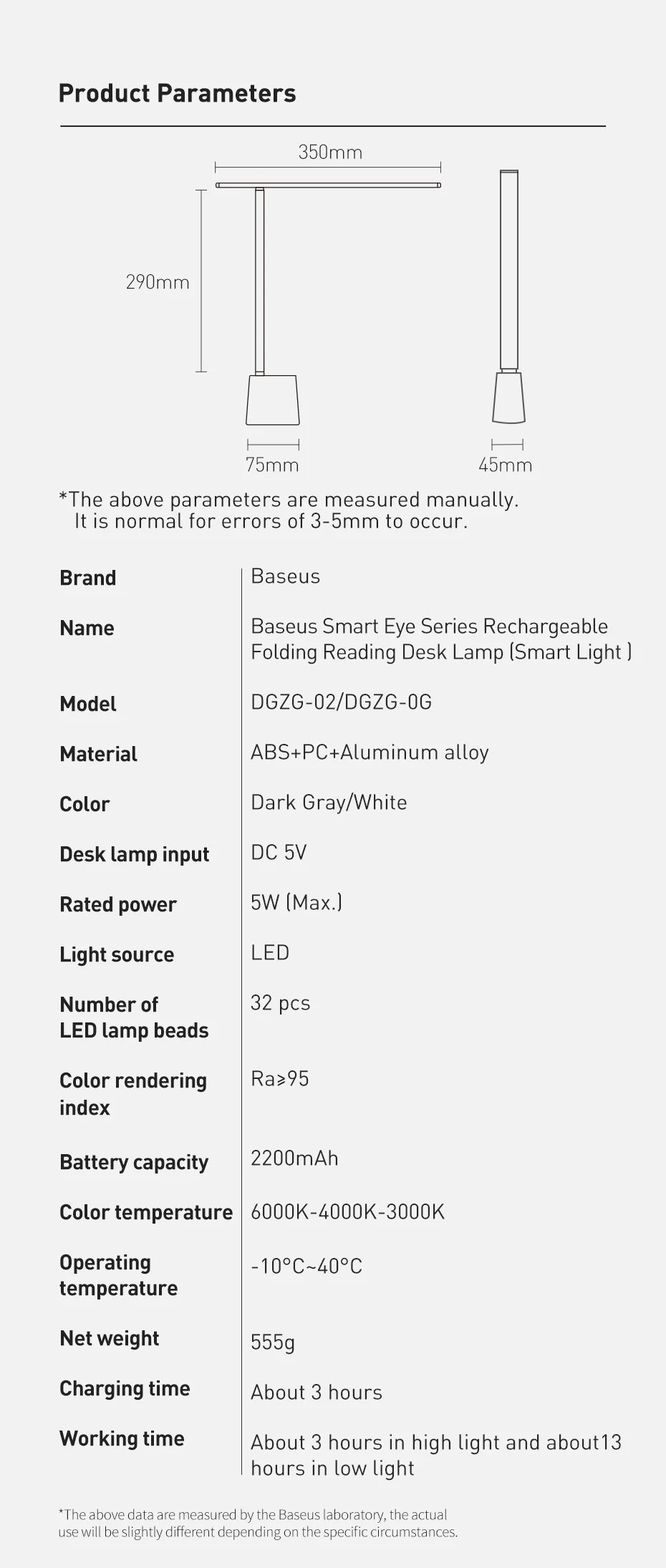 Baseus LED Desk Lamp Foldable Table Lamp Dimmable