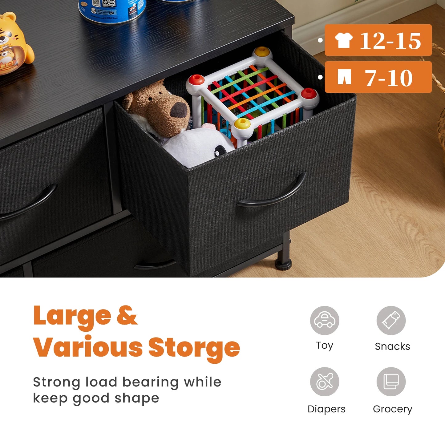 JHK Shoe Cabinet Dresser With 5 Fabric Drawers