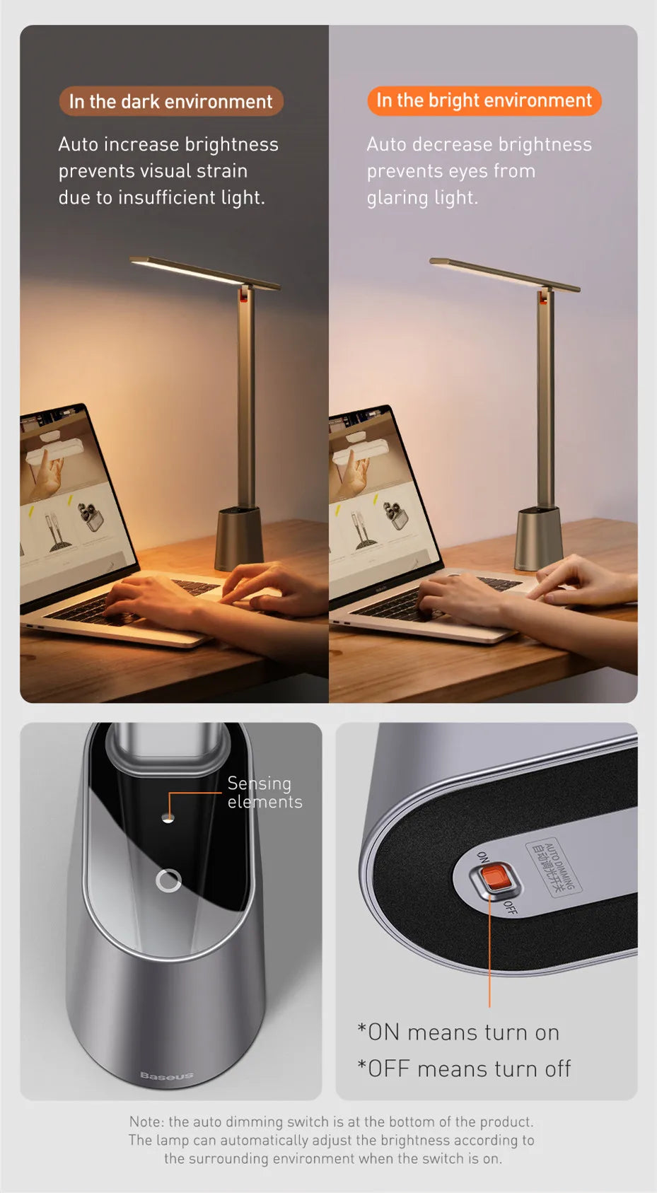 Baseus LED Desk Lamp Foldable Table Lamp Dimmable