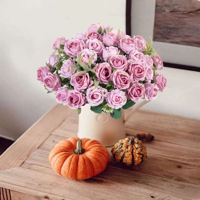 Artificial Flower Ten Head Silk White Rose Bundle Scrapbook Christmas Wedding Outdoor Garden Party Family Room Vase Decoration