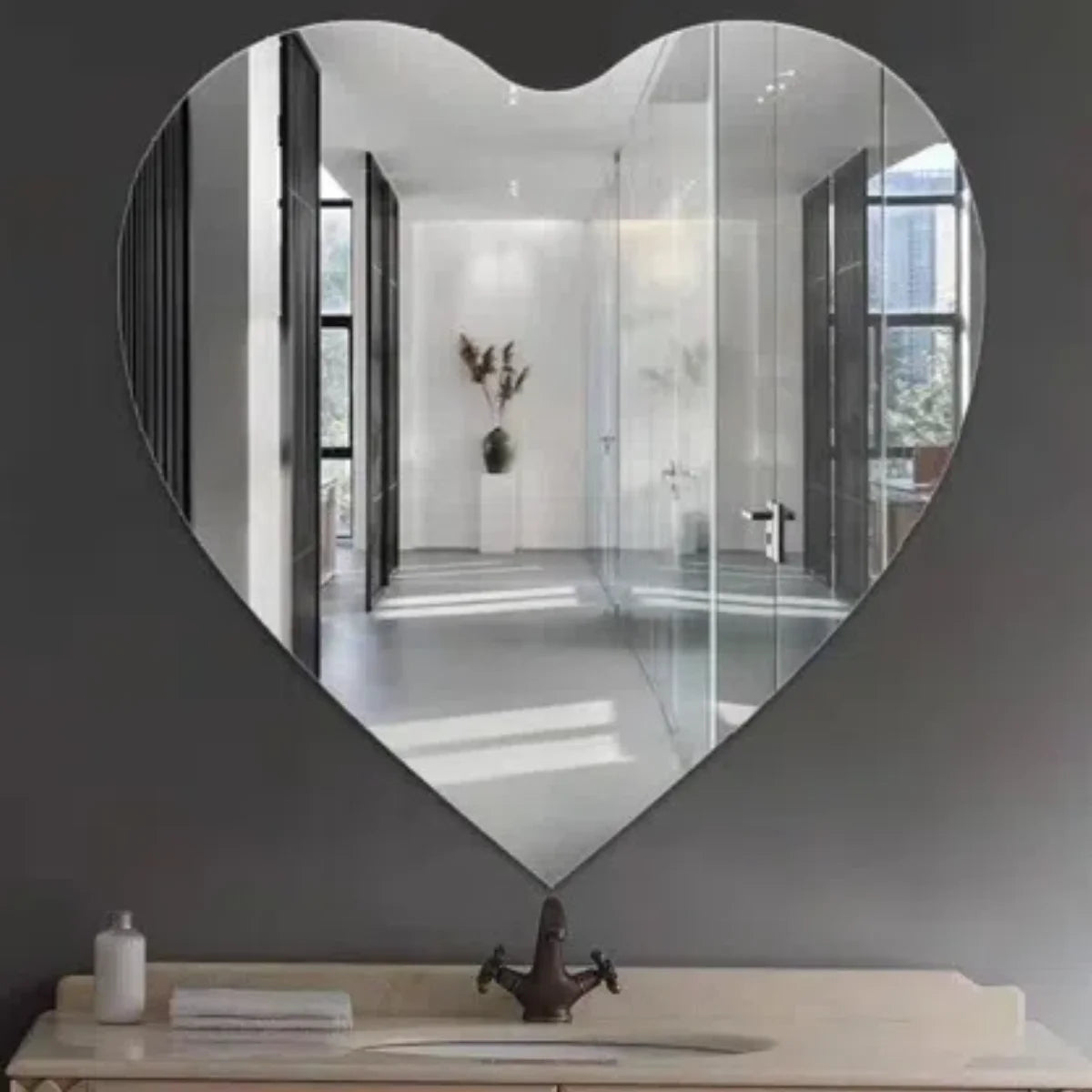 7.87 Inch Heart-shaped Irregular Bathroom Acrylic Shatterproof Mirrors, Non Glass