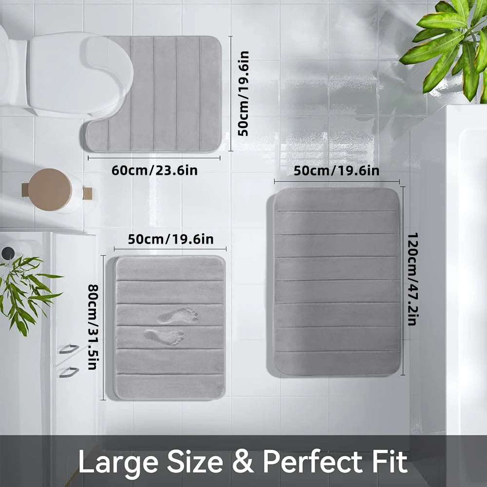 3 Pcs Bathroom Rug Set Soft Foot Mat Absorbent Memory Foam