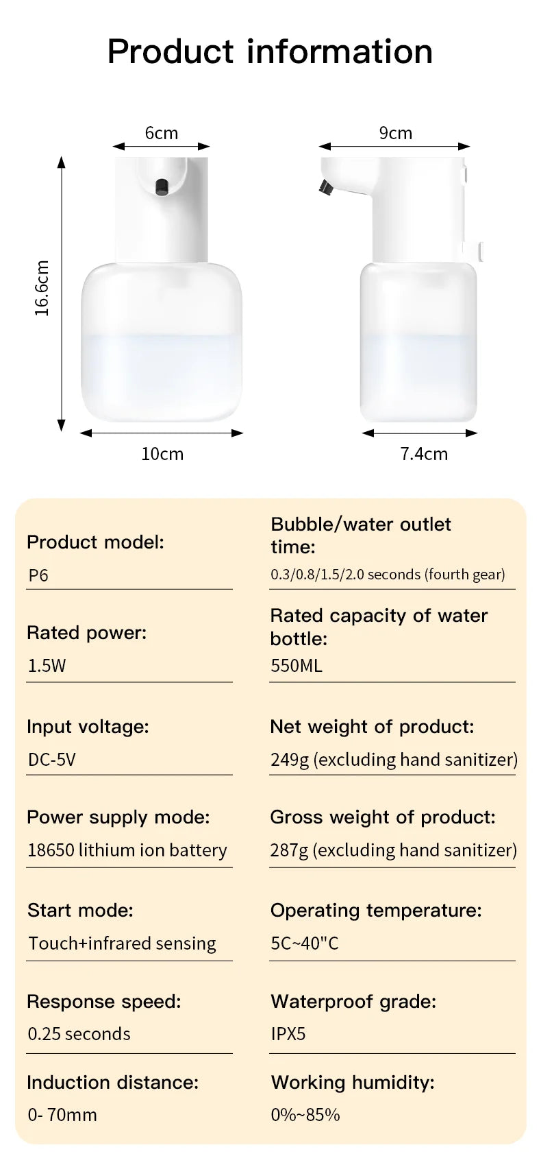 P6 Automatic Inductive Soap Dispenser