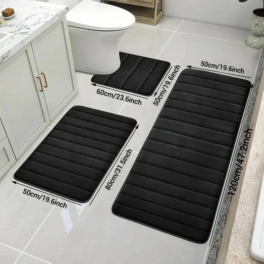3 Pcs Bathroom Rug Set Soft Foot Mat Absorbent Memory Foam