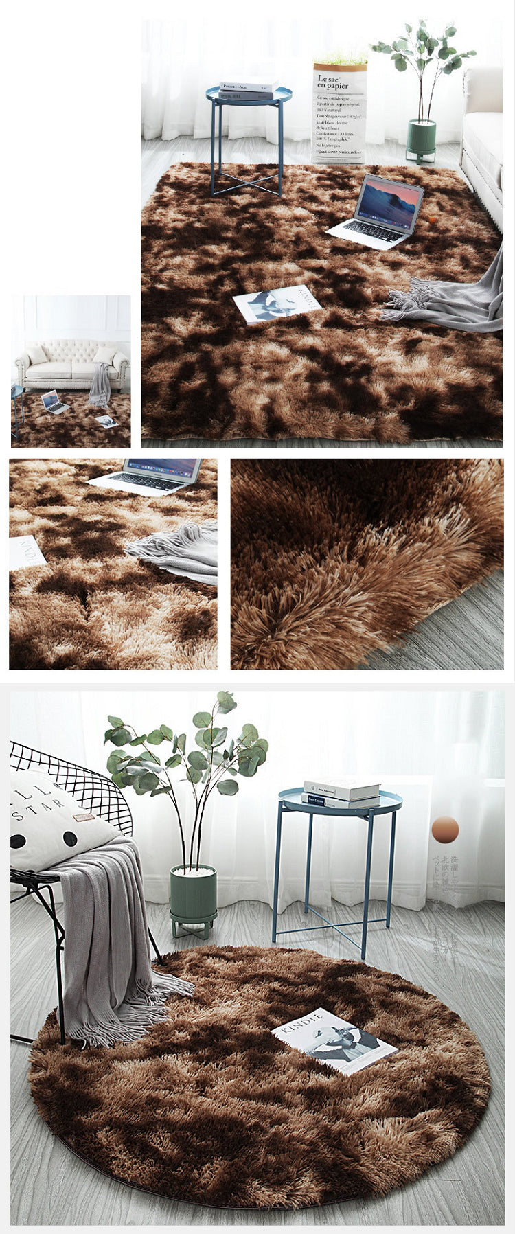 Grey Round Area Rug Carpets for Living Room