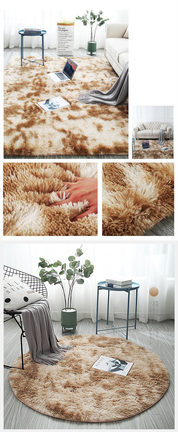 Grey Round Area Rug Carpets for Living Room