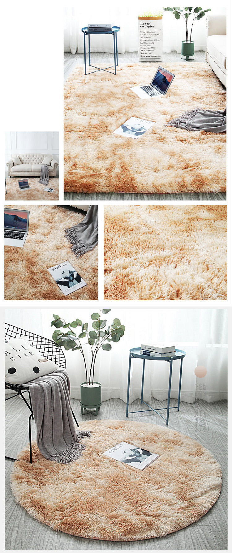 Grey Round Area Rug Carpets for Living Room