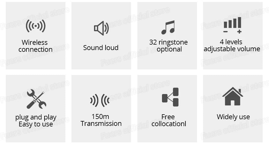 Fuers M557 Doorbell Waterproof Wireless Chime Home Doorbell