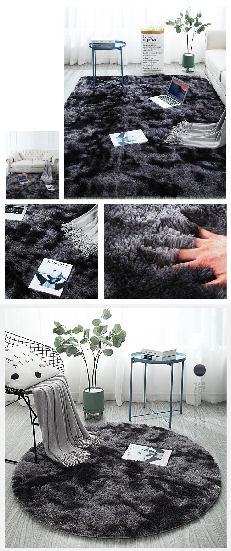 Grey Round Area Rug Carpets for Living Room