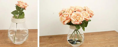 Autumn Bouquet Silk Rose Maple Leaves Dandelion Fake Flowers
