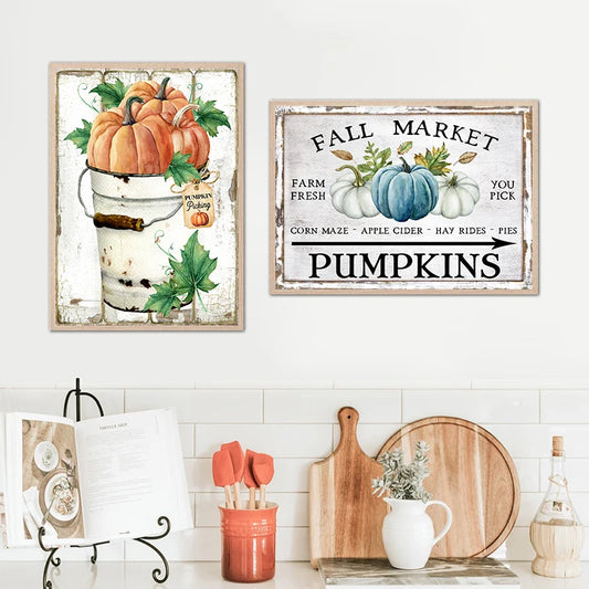 Country Farm Style Fall Pumpkins Retro Posters