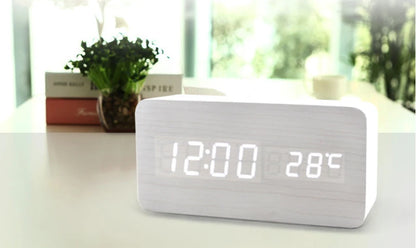 Wooden Digital Alarm Clock with Wireless Charging
