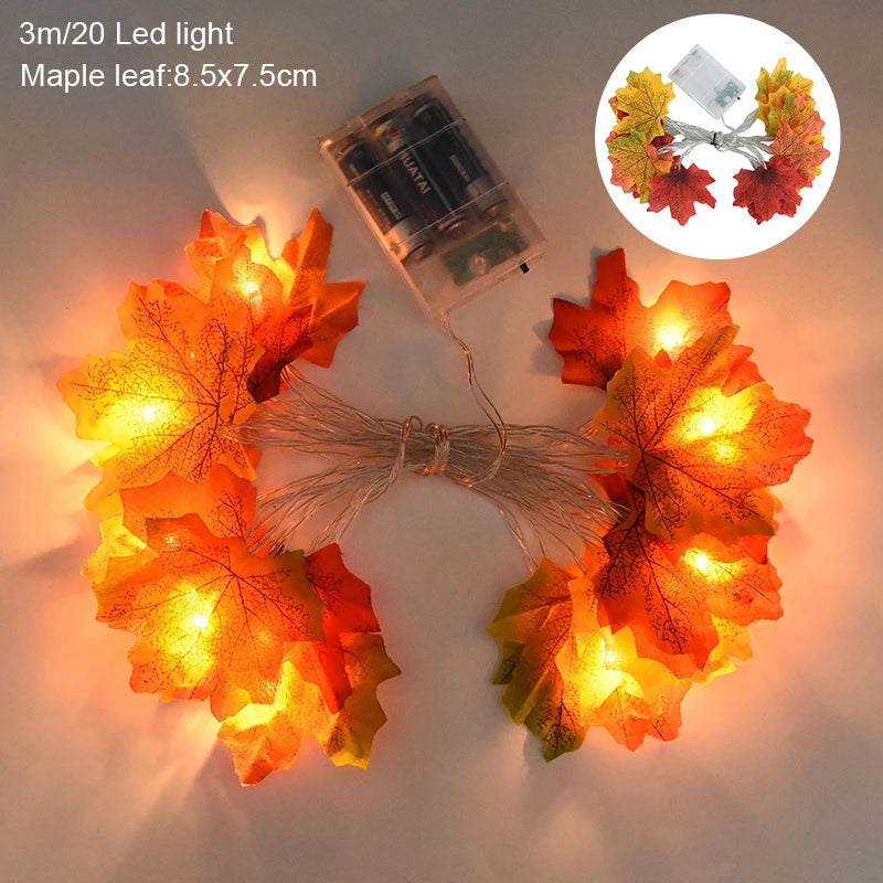 3M 20LED Maple Leaf Light String Fake Autumn Leaves LED Fairy Garland for Christmas Thanksgiving Halloween Party Home Decoration