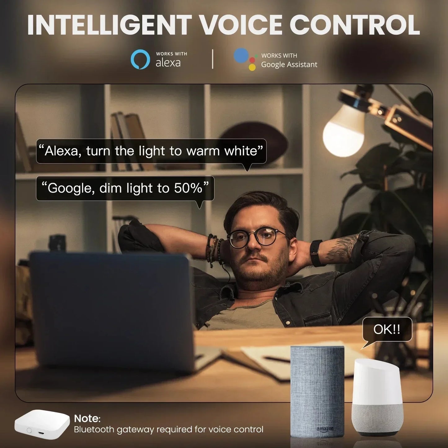 Dimmable Light LED lamp Smart Life APP, Voice with Alexa Google Home