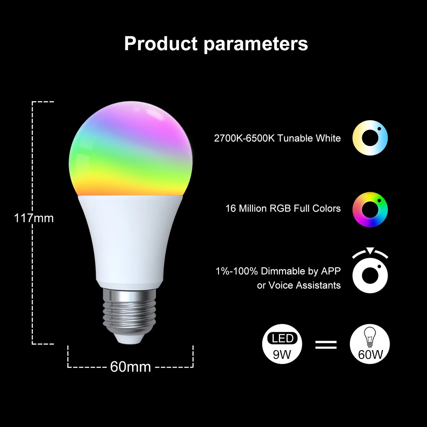 Dimmable Light LED lamp Smart Life APP, Voice with Alexa Google Home