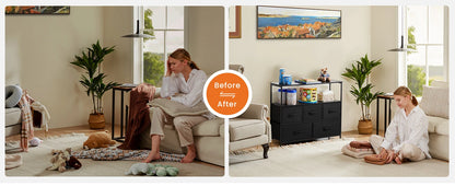 JHK Shoe Cabinet Dresser With 5 Fabric Drawers